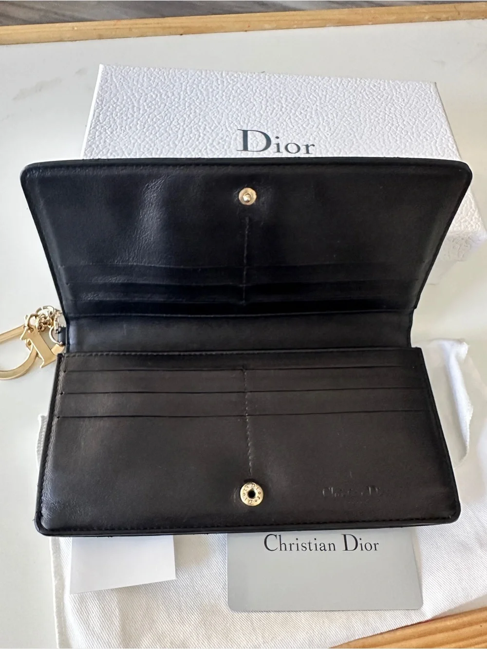 Dior Black Patent Quilted Zip-Around Wallet with Gold Charms - Picture 3 of 8